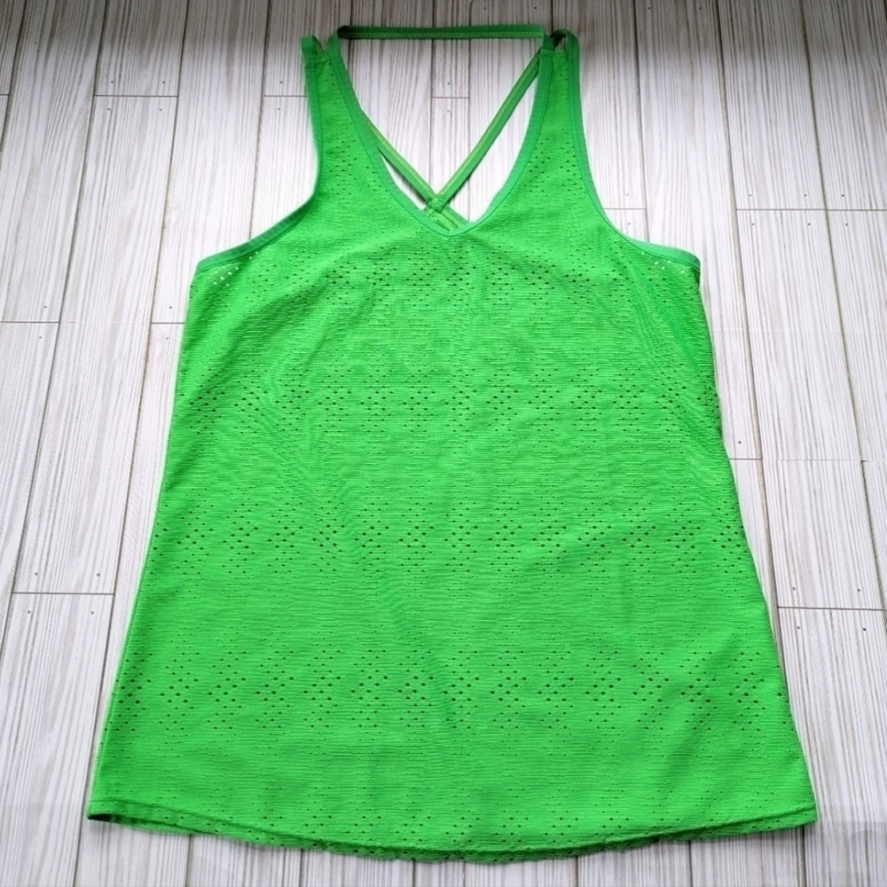 Athleta Neon Green Laser Cut Racerback Crisscross Strap Tank Top Small - Picture 4 of 9
